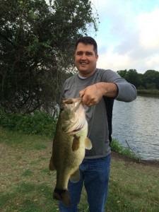 This client caught this giant bass from Brushy Creek during a shore fishing trip.