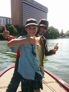 This kid caught his first ever bass on Lady Bird Lake!