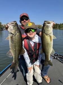 Two large largemouth bass caught on Inks Lake while targeting offshore schools feeding on gizzard shad